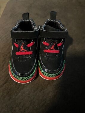 Jordan Kids Black Sneakers with Red & Green Accents